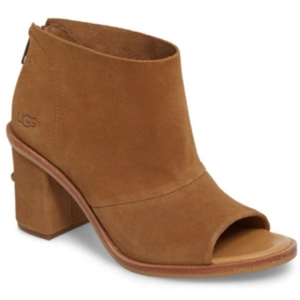 UGG Women's Ginger Chestnut Brown Suede Peep-Toe Boots sz 7.5